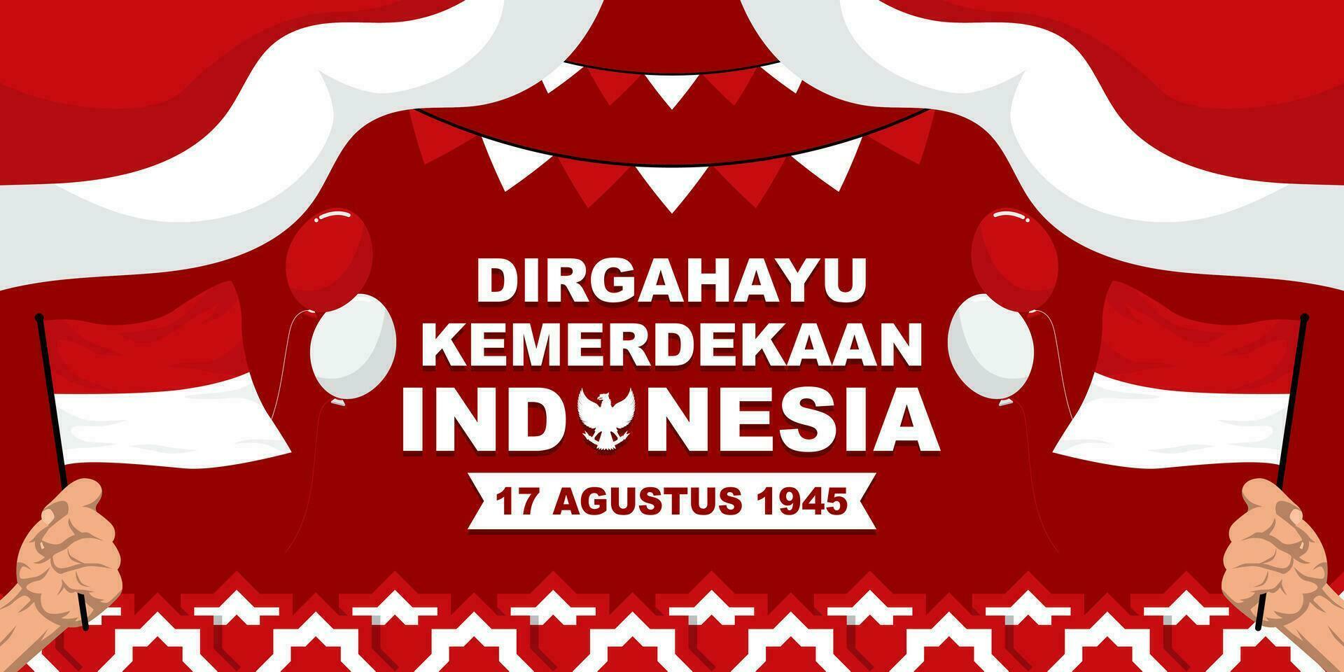 flat cartoon Dirgahayu Kemerdekaan Indonesia banner, which means Indonesian Independence Day vector