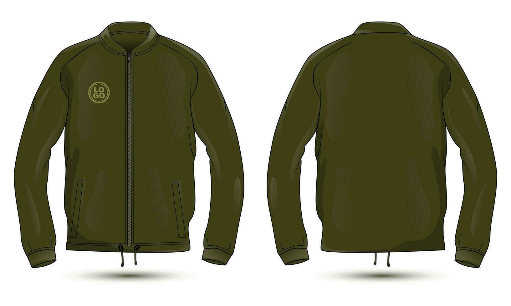 Ejército verde casual chaqueta Bosquejo frente y espalda ver vector