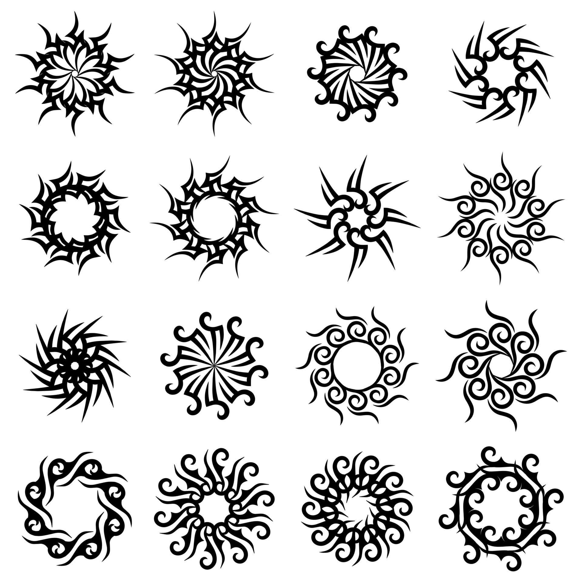 collection of radial black tribal tattoos 26650120 Vector Art at Vecteezy