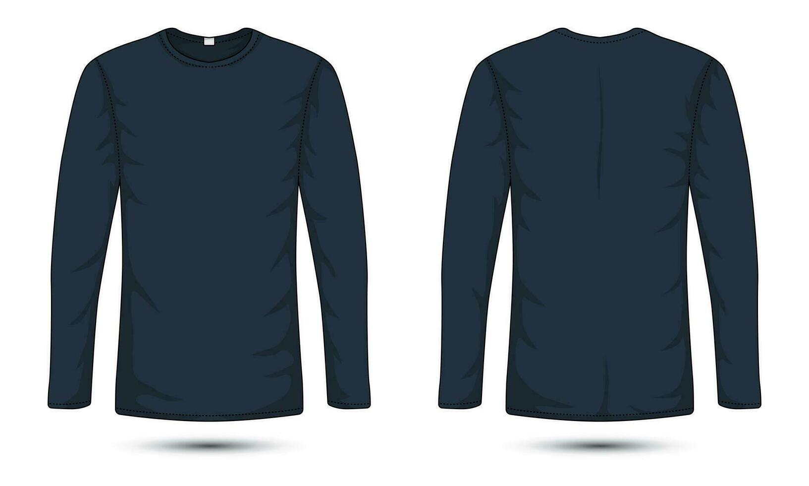 Long sleeve navy blue T-shirt mockup with front and back view vector