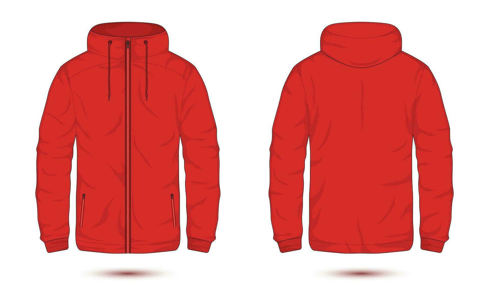 red outdoor hoodie jacket mockup front and back view vector