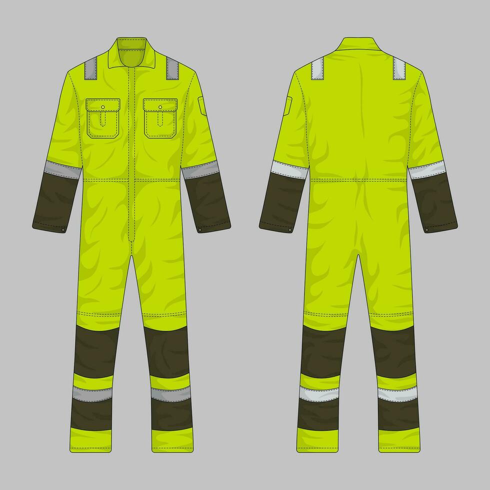 Overall workwear mockup front and back view vector