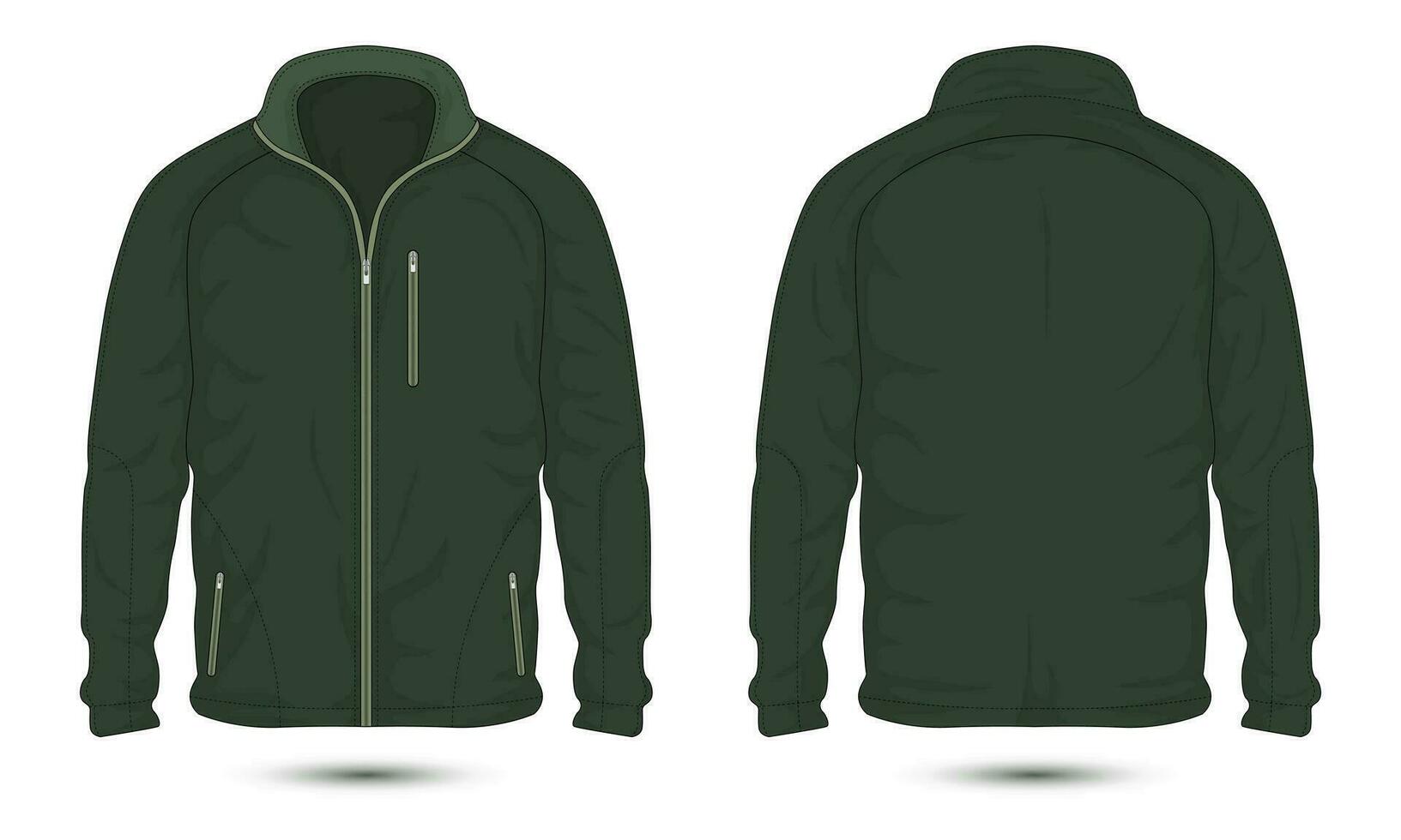 Army green zipper casual jacket mockup front and back view vector