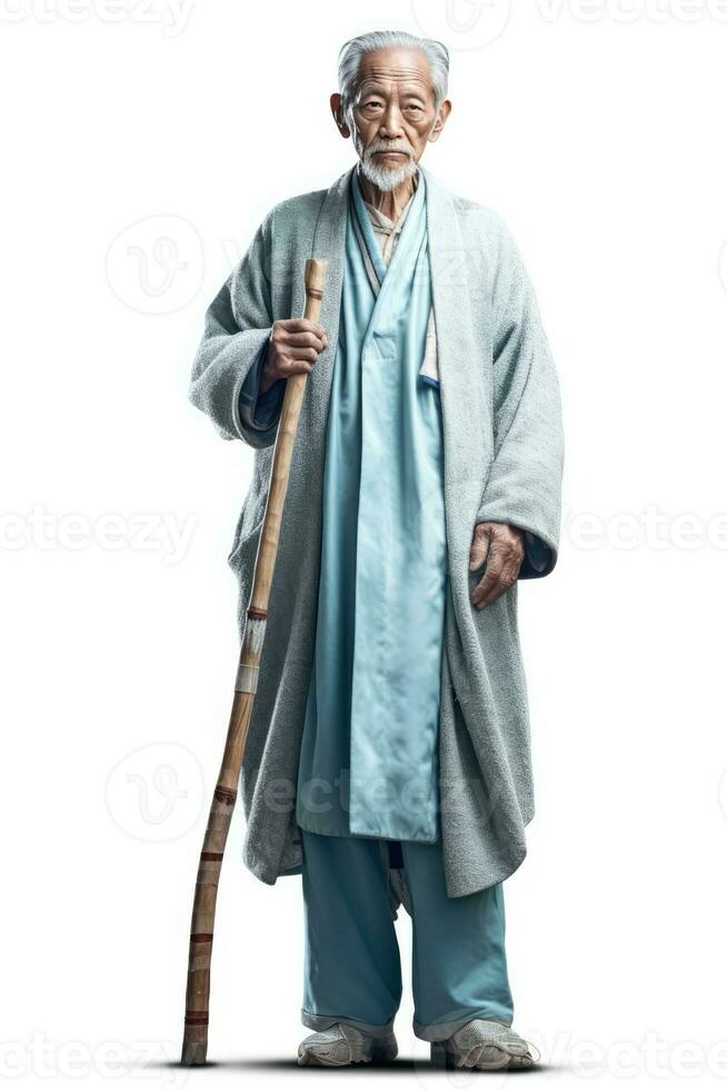 The Tall Elderly Man with a Long Cane and a Walking Stick photo