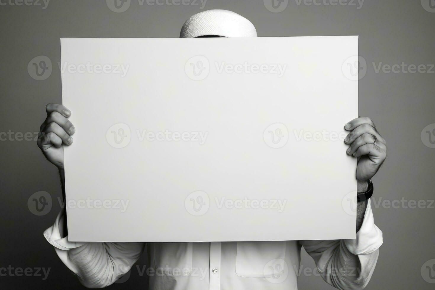 Man holding a large sign or poster board photo