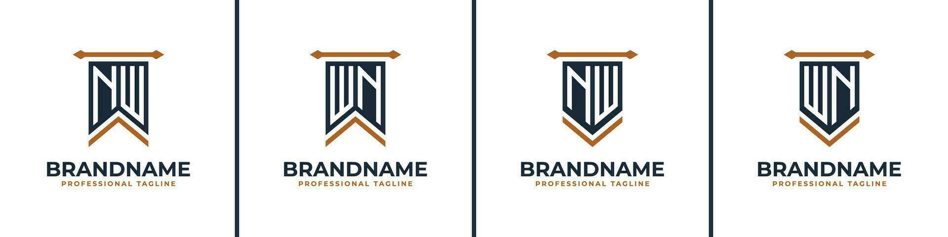 Letter NW and WN Pennant Flag Logo Set, Represent Victory. Suitable for any business with NW or WN initials. vector