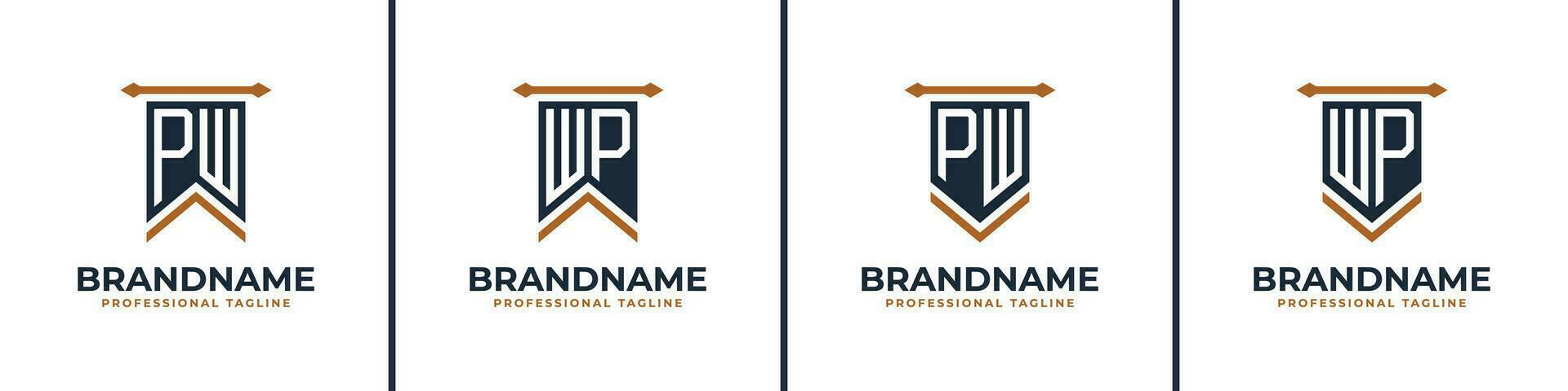 Letter PW and WP Pennant Flag Logo Set, Represent Victory. Suitable for any business with PW or WP initials. vector