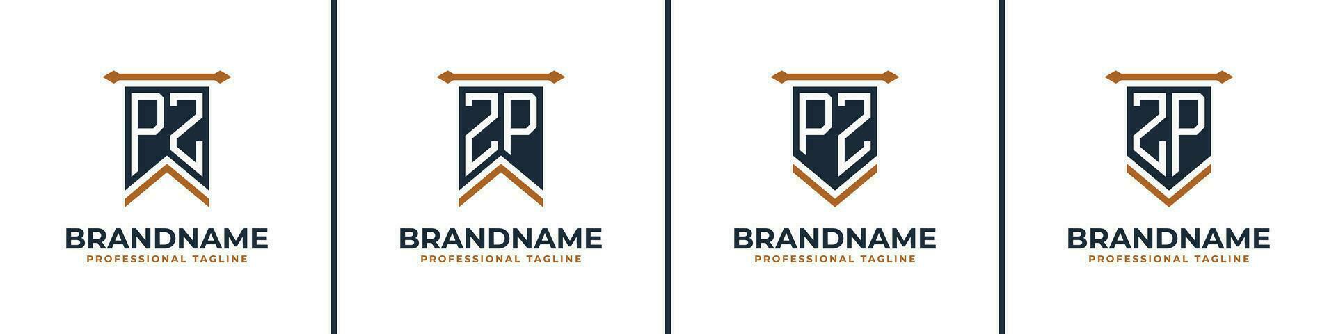 Letter PZ and ZP Pennant Flag Logo Set, Represent Victory. Suitable for any business with PZ or ZP initials. vector
