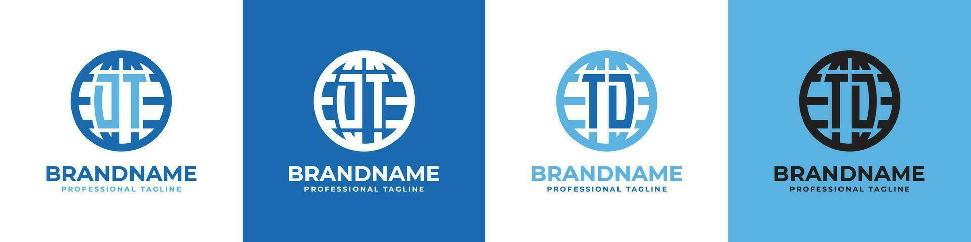 Letter DT and TD Globe Logo Set, suitable for any business with DT or TD initials. vector