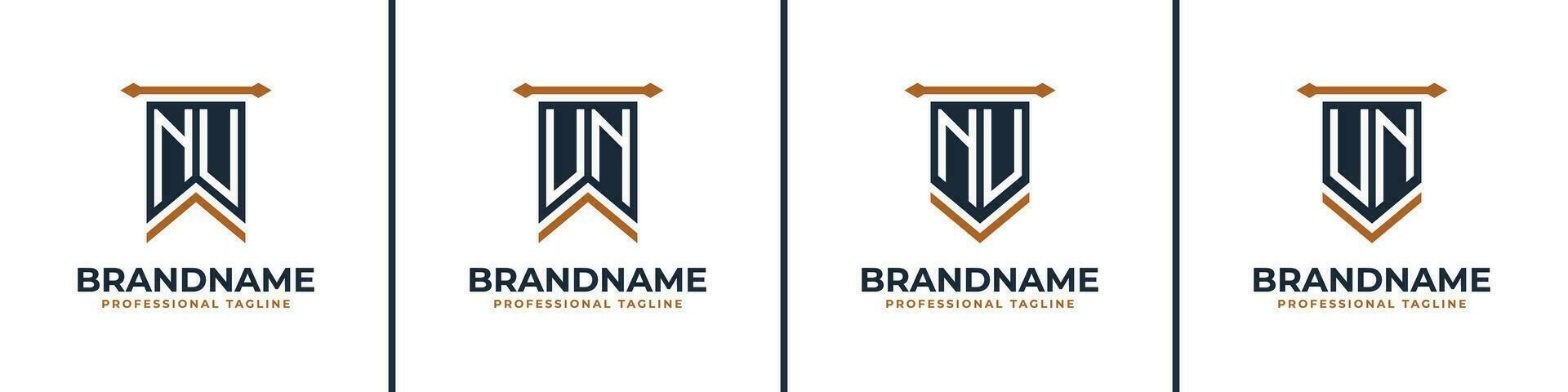 Letter NU and UN Pennant Flag Logo Set, Represent Victory. Suitable for any business with NU or UN initials. vector