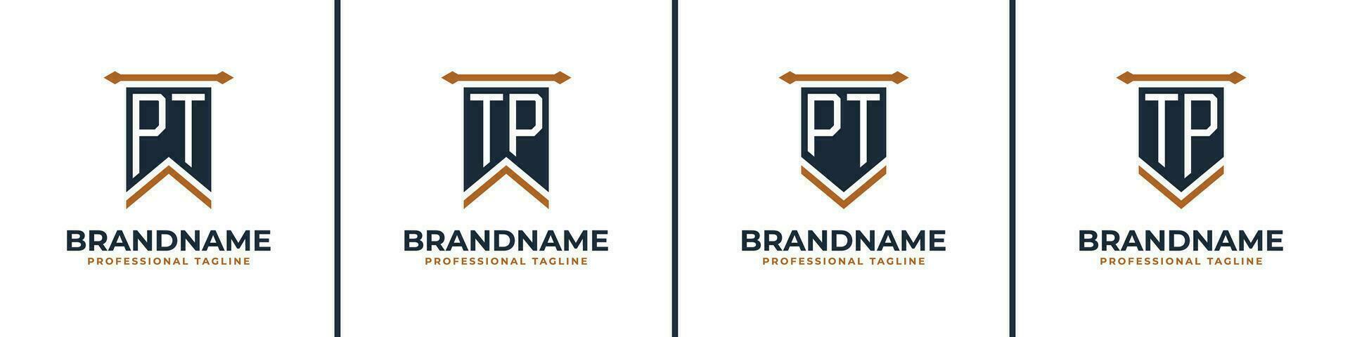 Letter PT and TP Pennant Flag Logo Set, Represent Victory. Suitable for any business with PT or TP initials. vector