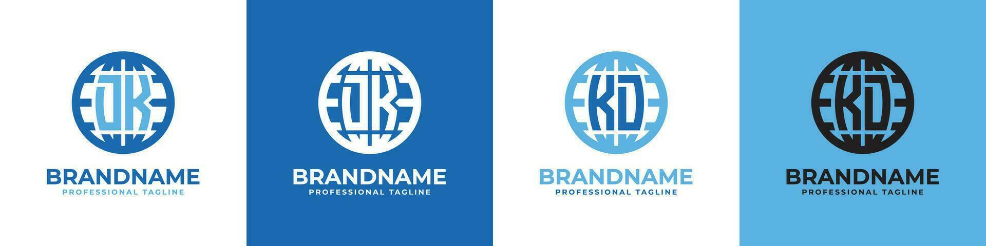 Letter DK and KD Globe Logo Set, suitable for any business with DK or KD initials. vector