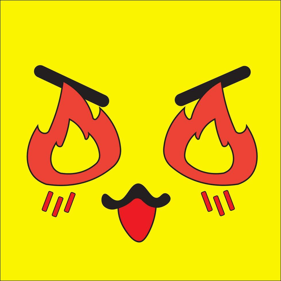 vector illustration design of a spirited face with fiery eyes on a yellow background. Suitable for logos, greeting cards, icons, concepts, websites, t-shirt designs, stickers, posters, advertisements.