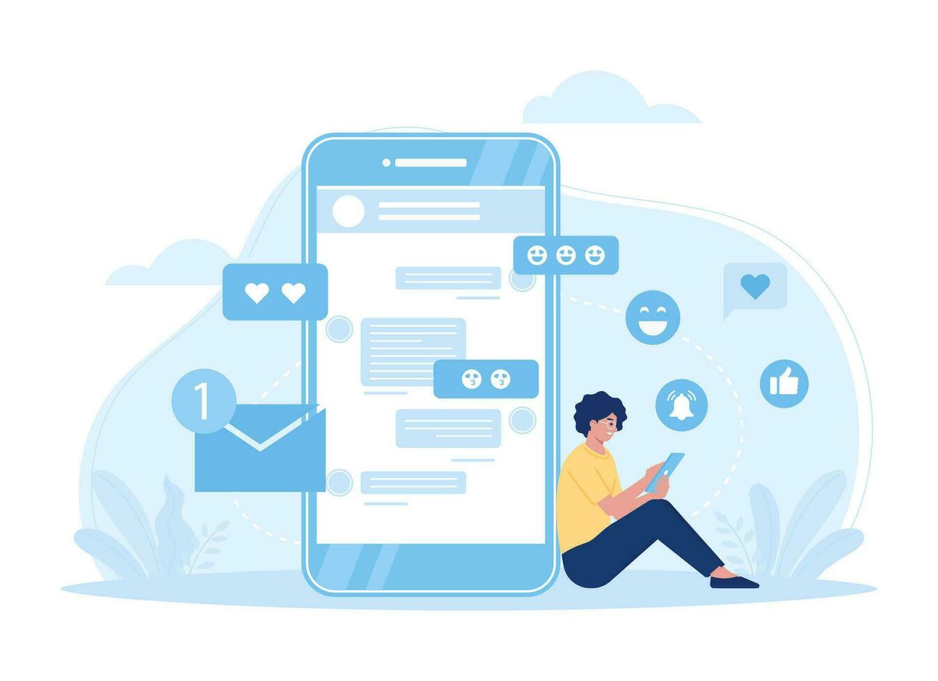 A woman date chatting to each other using phone concept flat illustration vector