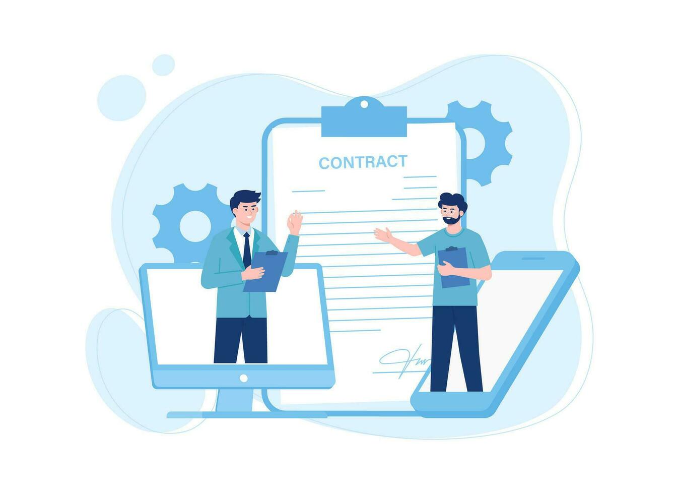 Business people signing online contract with electronic sign concept flat illustration vector