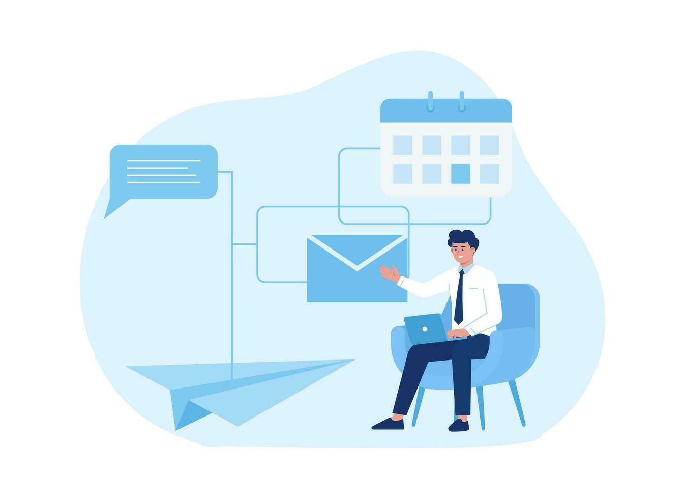 Business man doing presentation with calendar and message icon concept flat illustration vector