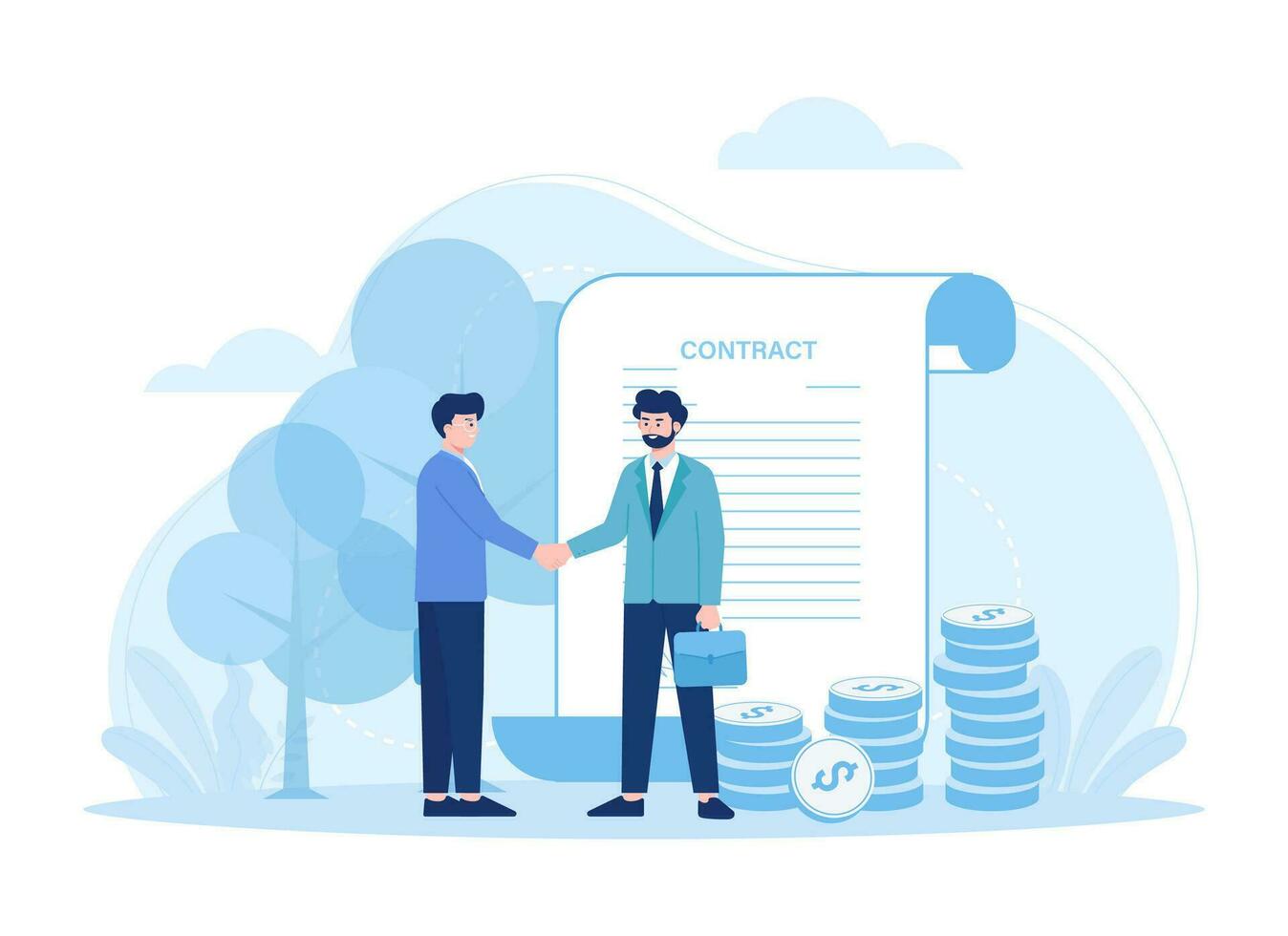 Signing contract businessman handshake with client concept flat illustration vector