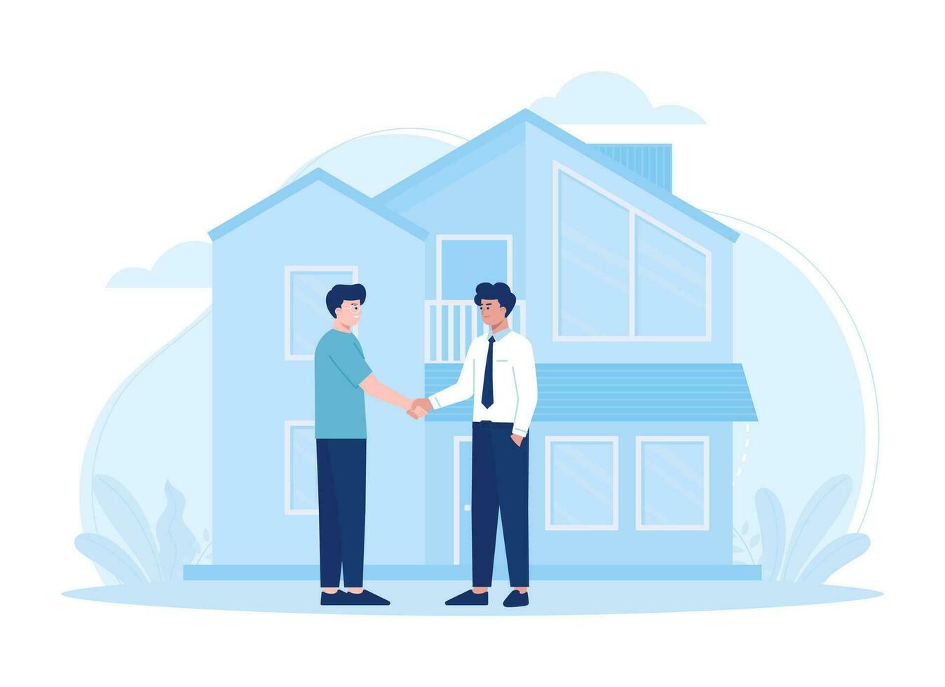 Real estate agreement concept with man buying a house from broker concept flat illustration vector