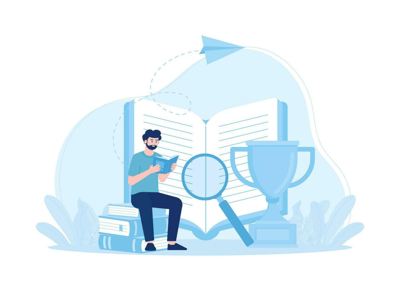 Reading for achieve goals education success concept flat illustration vector