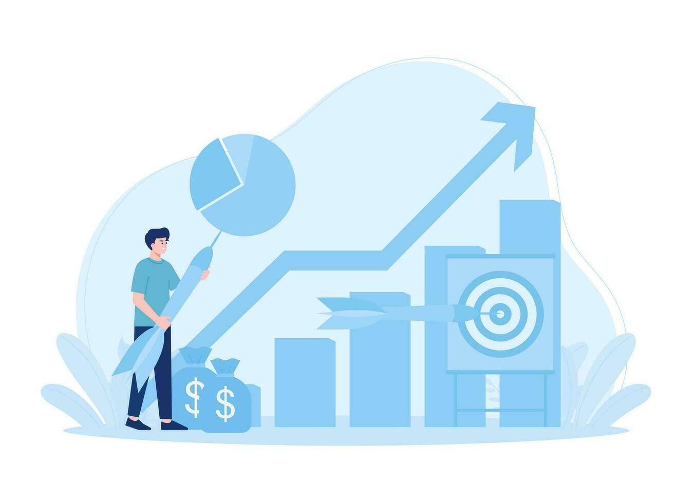 A businessman with data and targets concept flat illustration vector