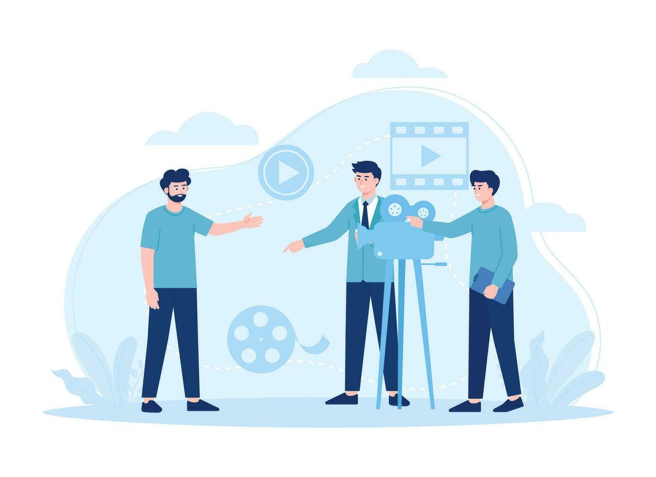 Producer make a film, tv production idea concept flat illustration vector