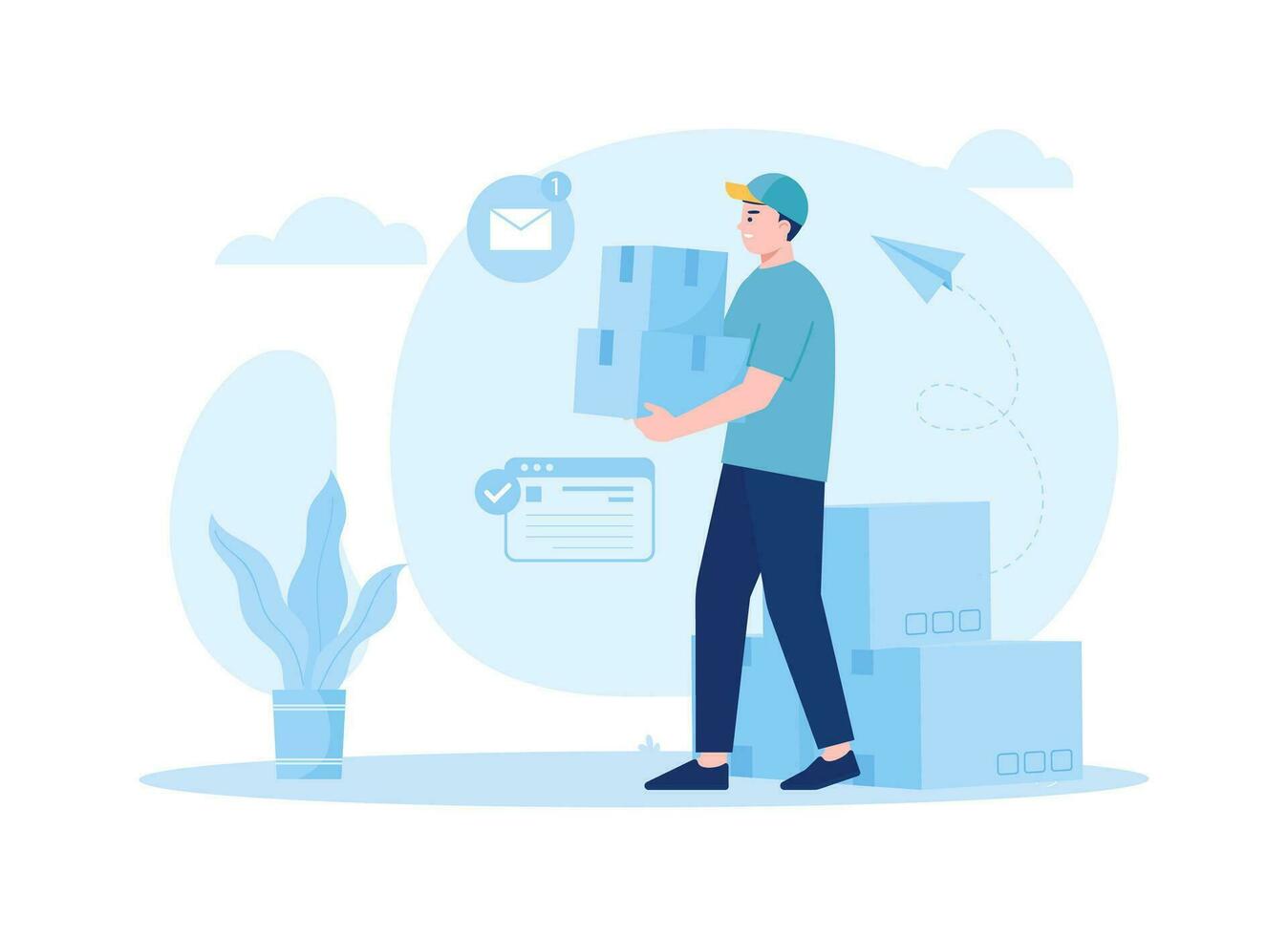 Delivery service man sending package concept flat illustration vector