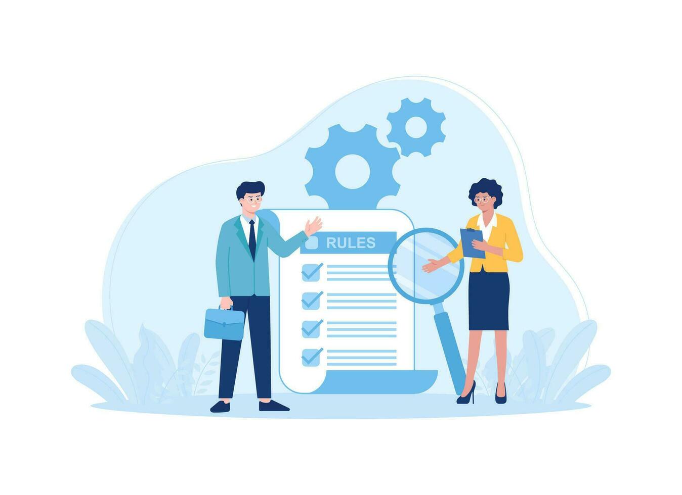 Business rules regulations list company policy rights and company principles concept flat illustration vector
