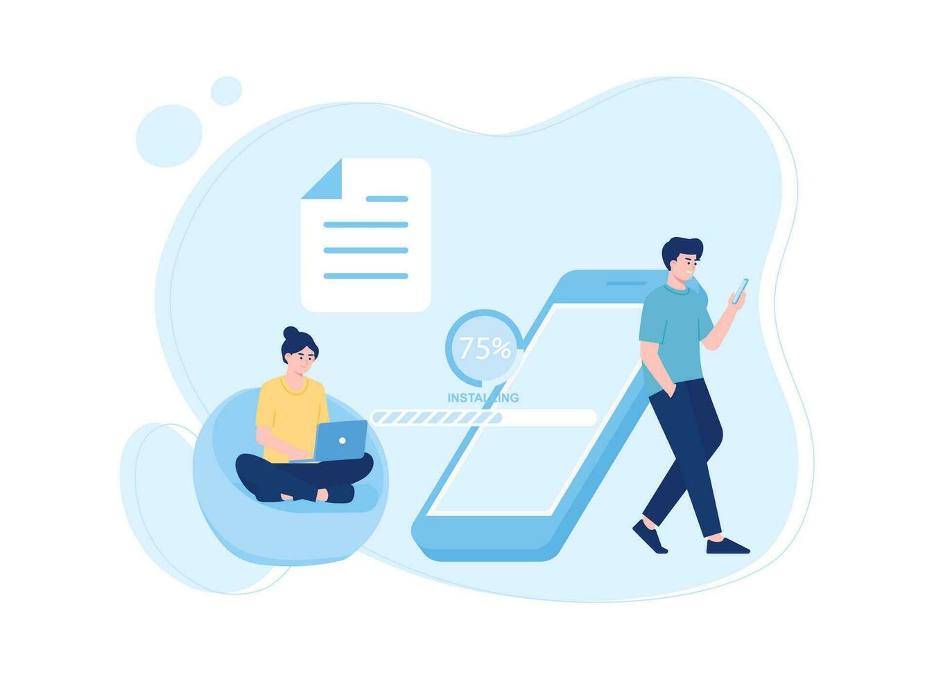 Two characters with phones concept flat illustration vector