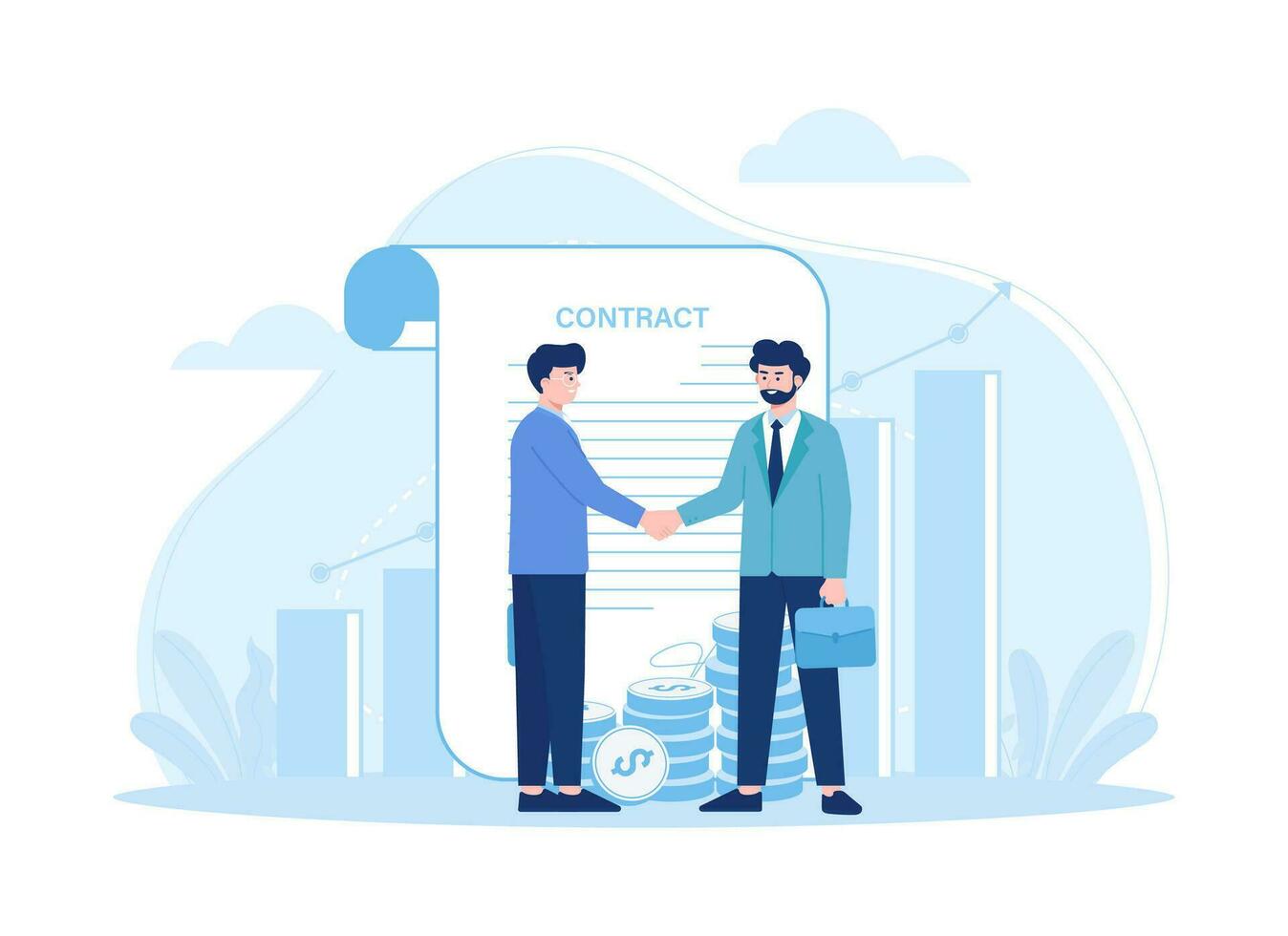 firma contrato empresario apretón de manos con cliente concepto plano ilustración vector