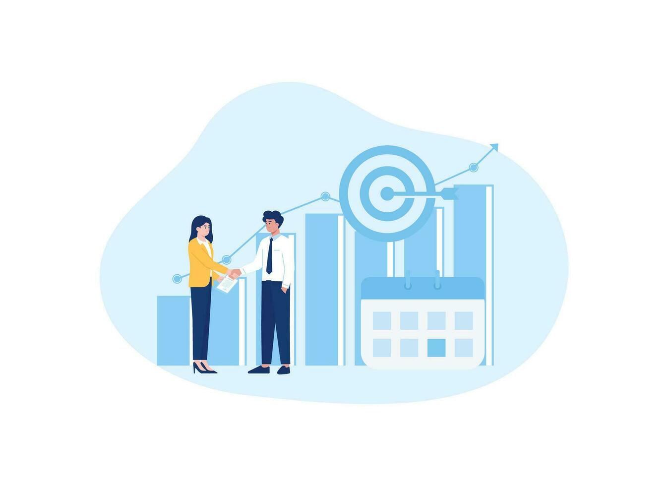 Two people shaking hands and growth data concept flat illustration vector