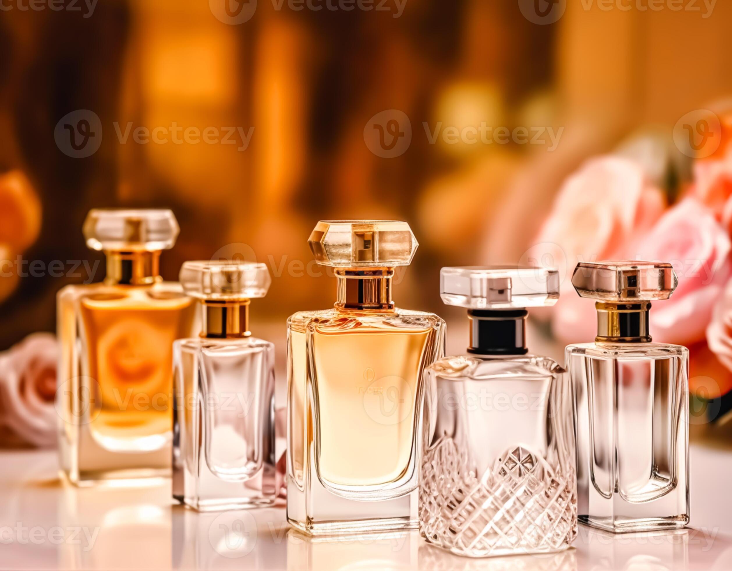 Luxury fragrance bottles at perfume scent at presentation event