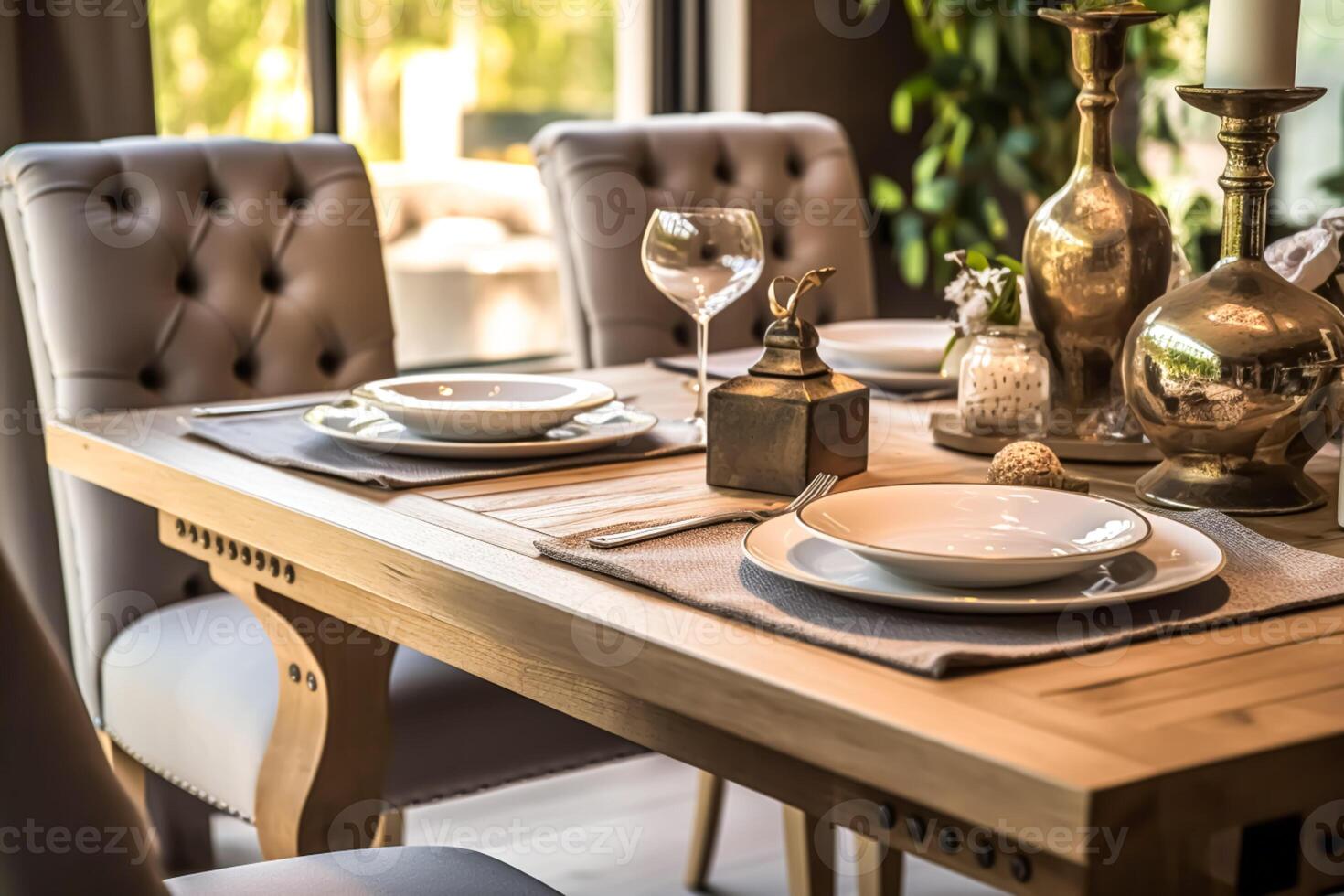 Country dining room decor, interior design and house improvement, elegant table with chairs, furniture and home decor, cottage style, photo