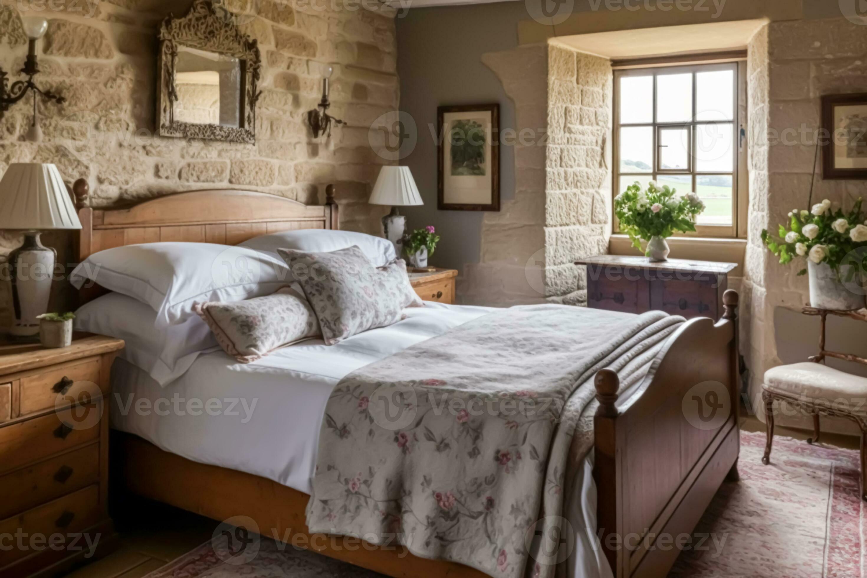Country bedroom decor, interior design and holiday rental, bed ...