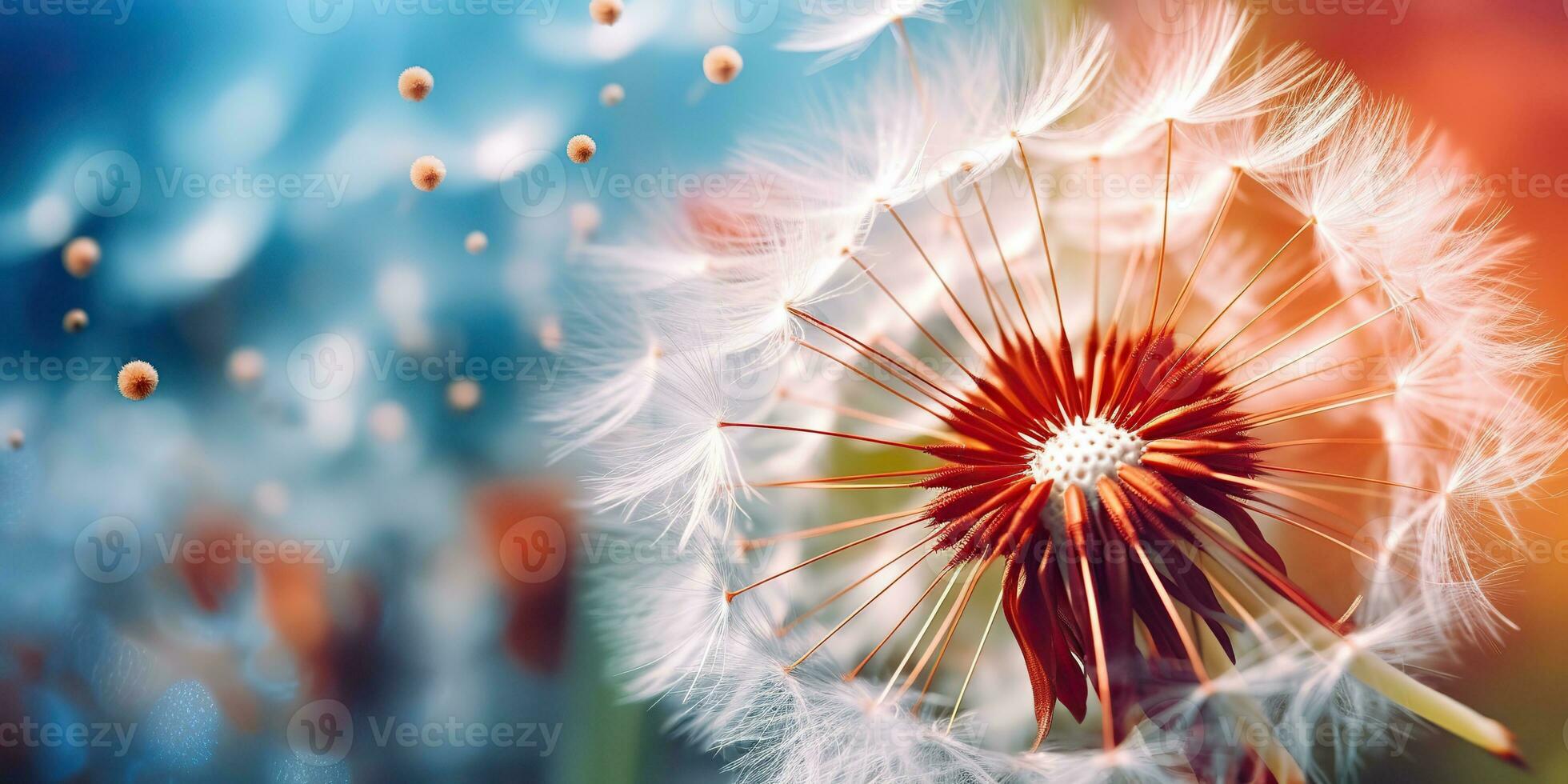 ai generado. ai generativo. sembrado diente de león salvaje flor en campo soplo. naturaleza al aire libre flor silvestre aventuras vacaciones paisaje. gráfico Arte foto