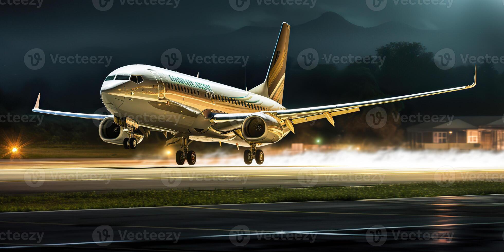 AI Generated. AI Generative. Air airplane take off from airport. Adventure vacation travel vibe. Graphic Art photo