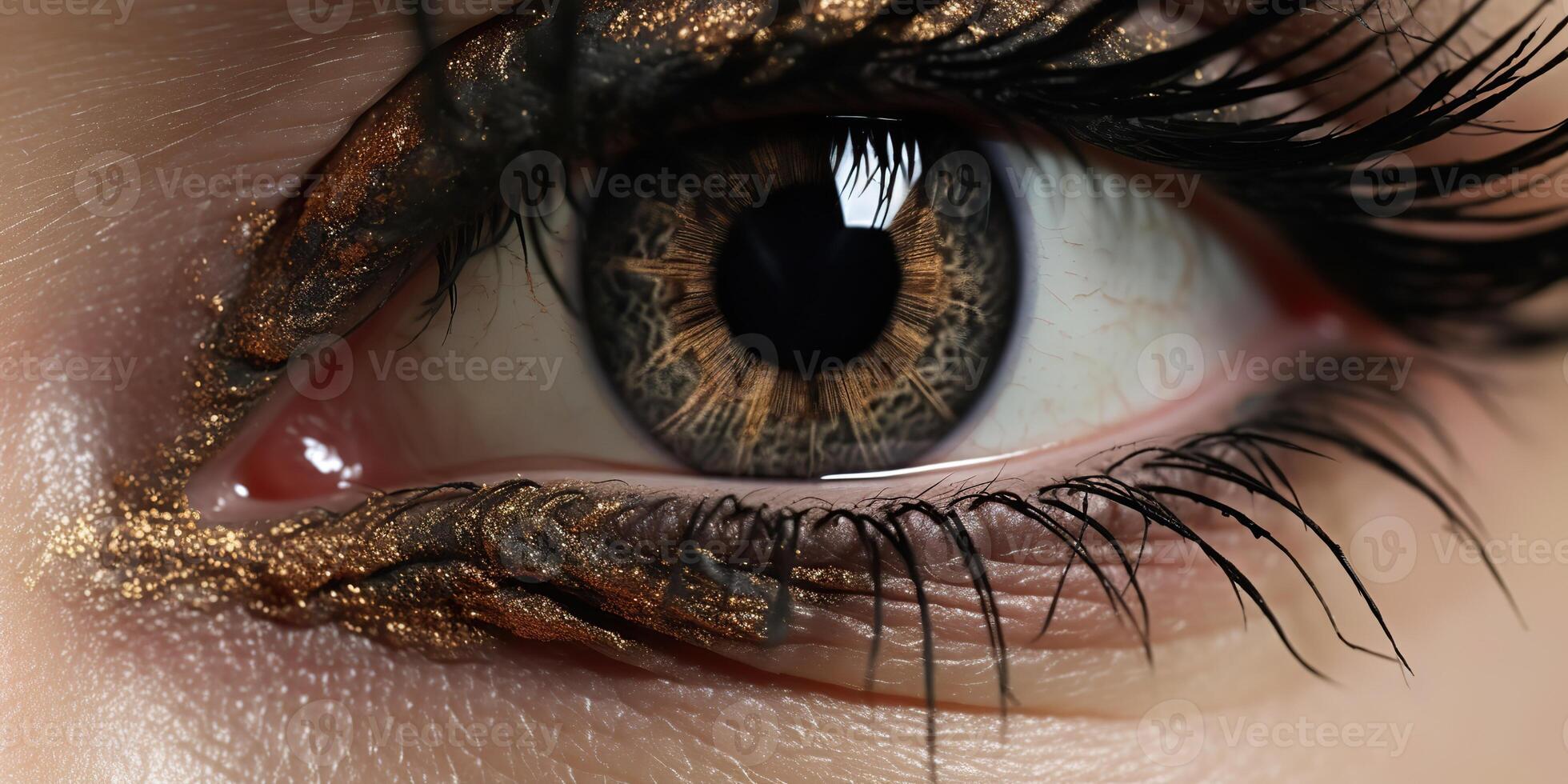 . . Beauty face eye spa makeup macro shot illustration of smokey design. Night party glamour look. Graphic Art photo