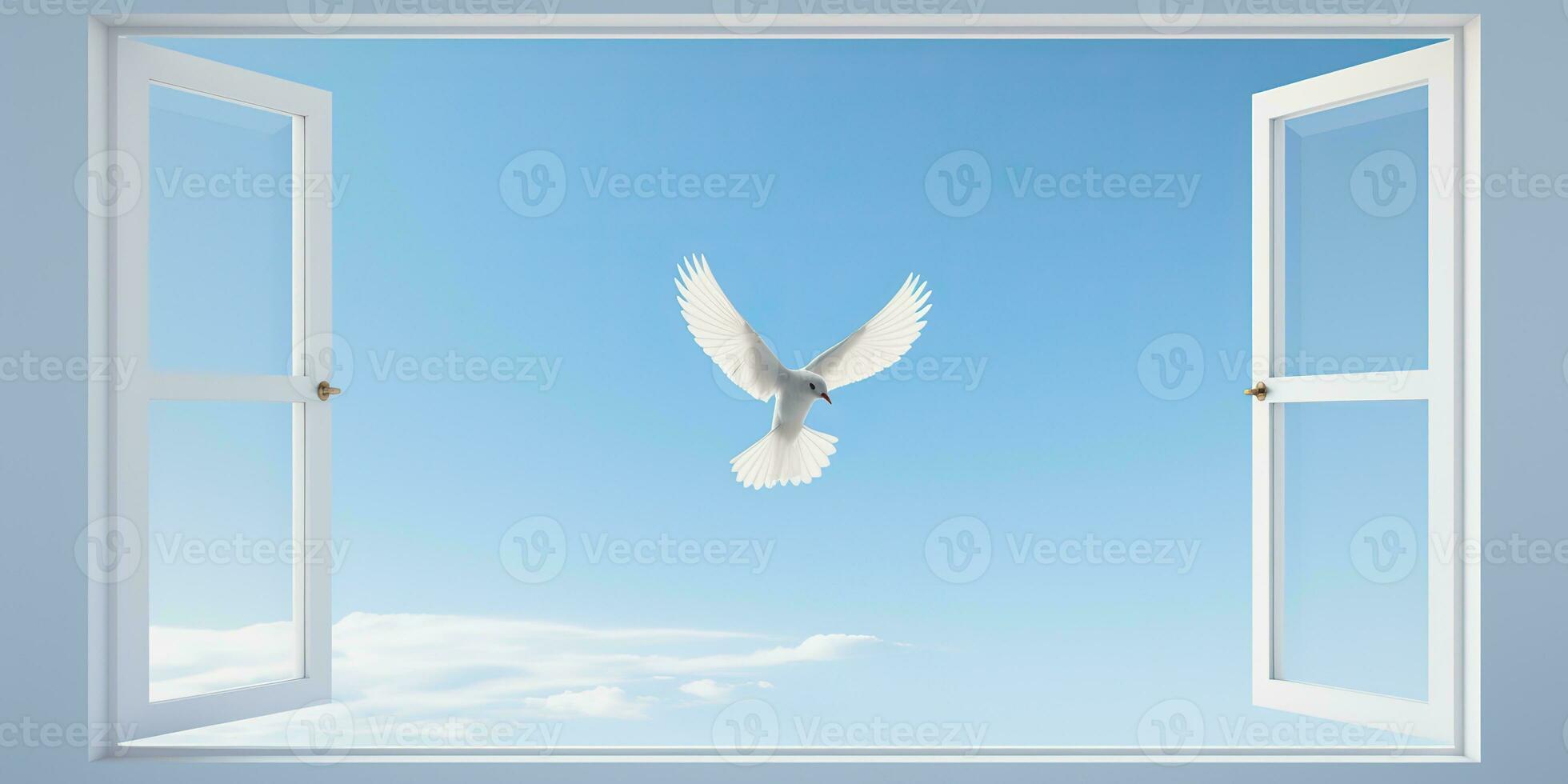 ai generado. ai generativo. salvaje abierto ventana con volador pájaro. gratis libertad naturaleza Vamos lejos vida onda. gráfico Arte foto