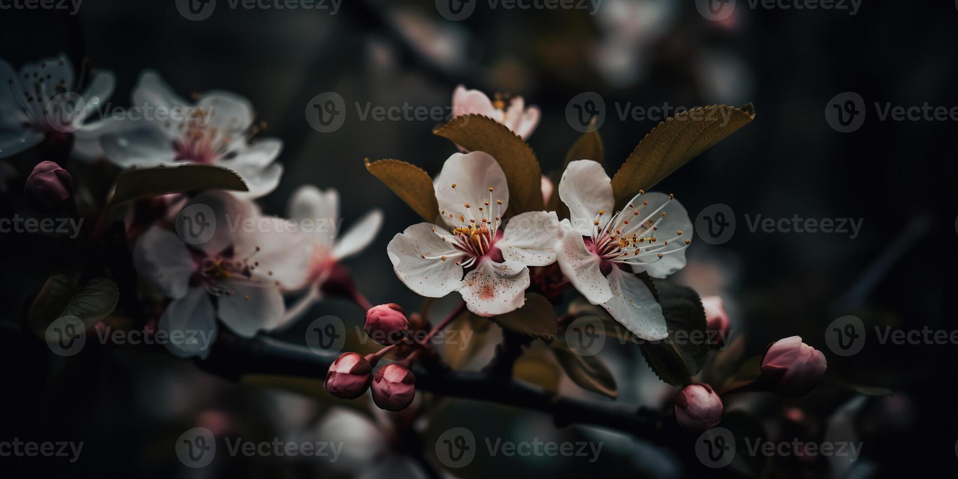 AI Generated. AI Generative. Cherry blossom blooming flower tree plant. Decorative romantic botanical vibe. Graphic Art photo