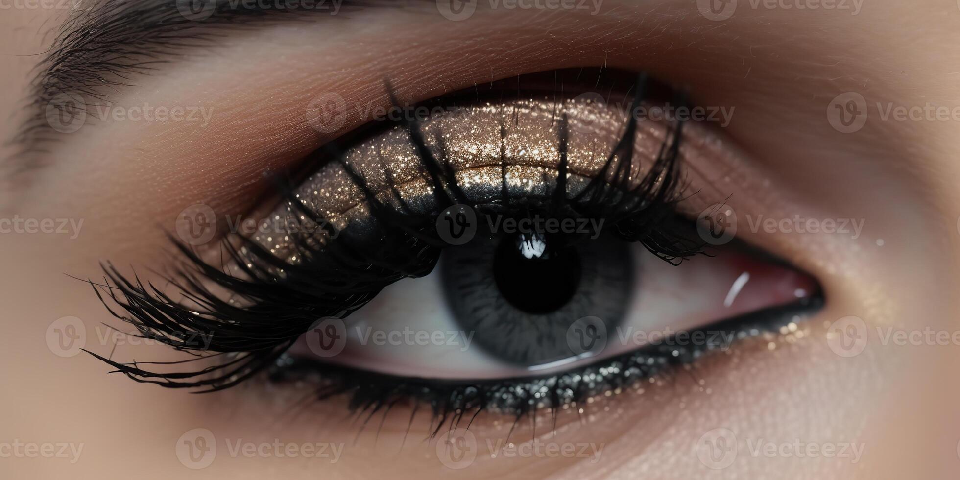 . . Beauty face eye spa makeup macro shot illustration of smokey design. Night party glamour look. Graphic Art photo