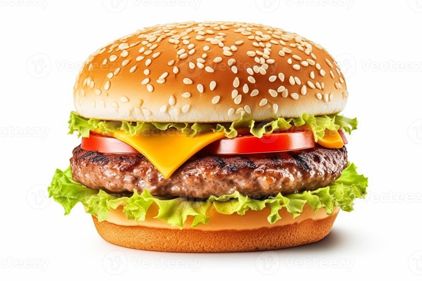 Perfect burger with meat isolated on white background, post-processed, photo