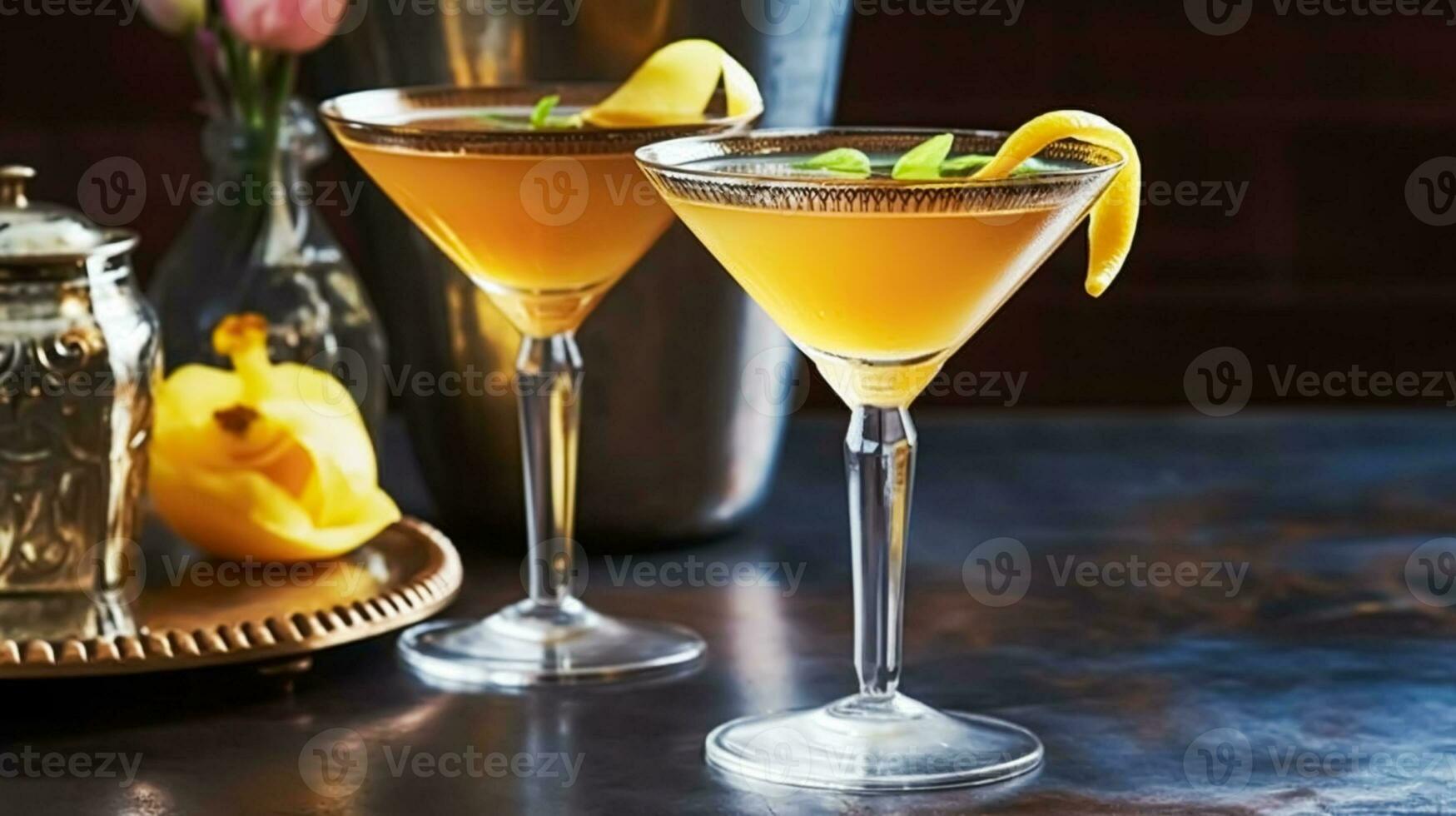 bebidas, cócteles y fiesta fiesta celebracion receta, agrios cóctel en martini anteojos, generativo ai foto