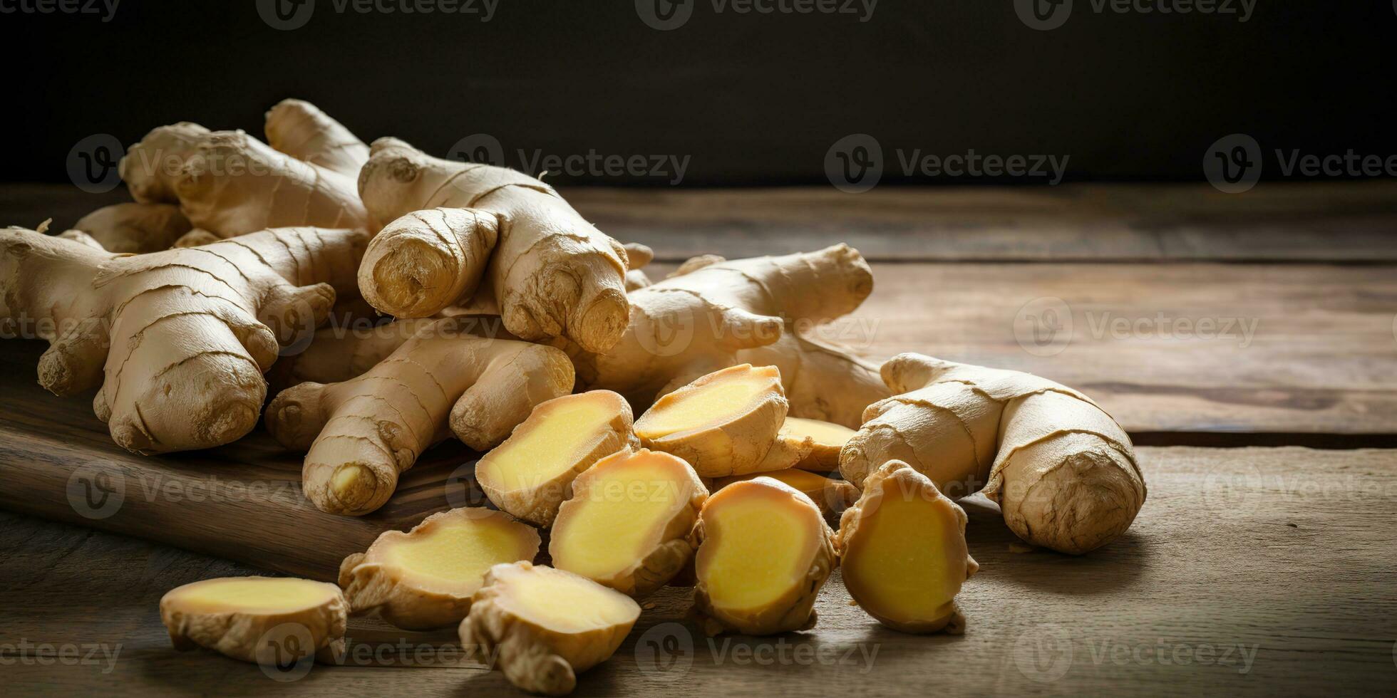 ai generado. ai generativo. jengibre raíz vegetal orgánico eco comida nutrición culinario picante sano Fresco hierba. gráfico Arte foto