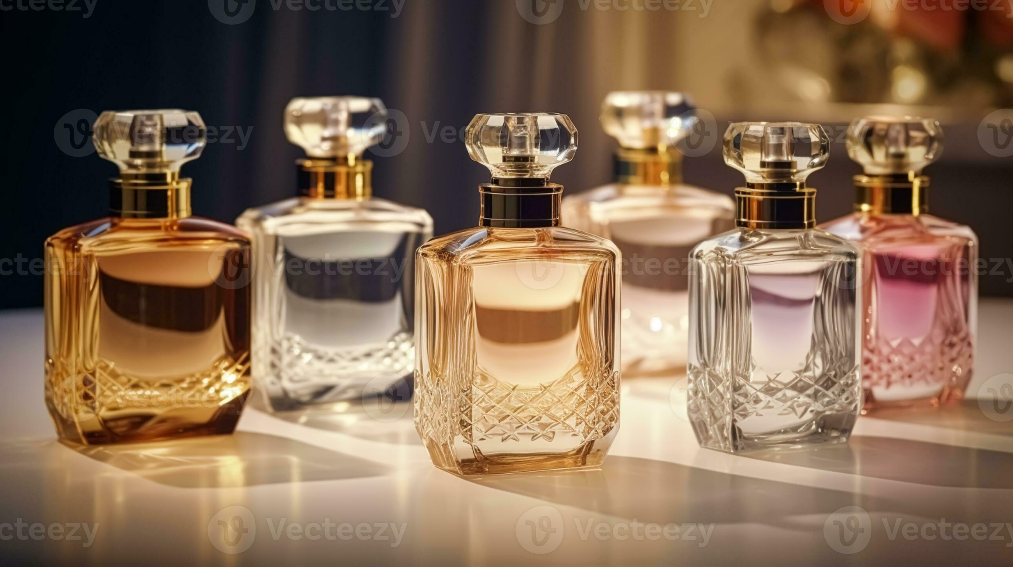 Luxury fragrance bottles at perfume scent at presentation event Luxury fragrance bottles at perfume scent at presentation event