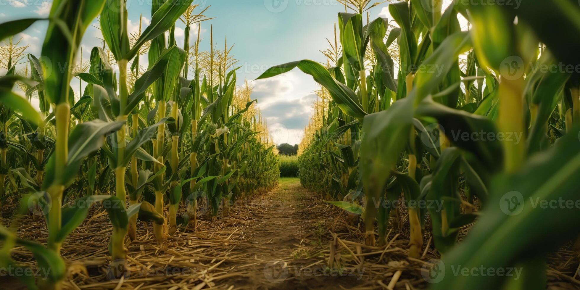 ai generado. ai generativo. verde granja cosecha maíz campo. al aire libre naturaleza salvaje planta creciente. gráfico Arte foto