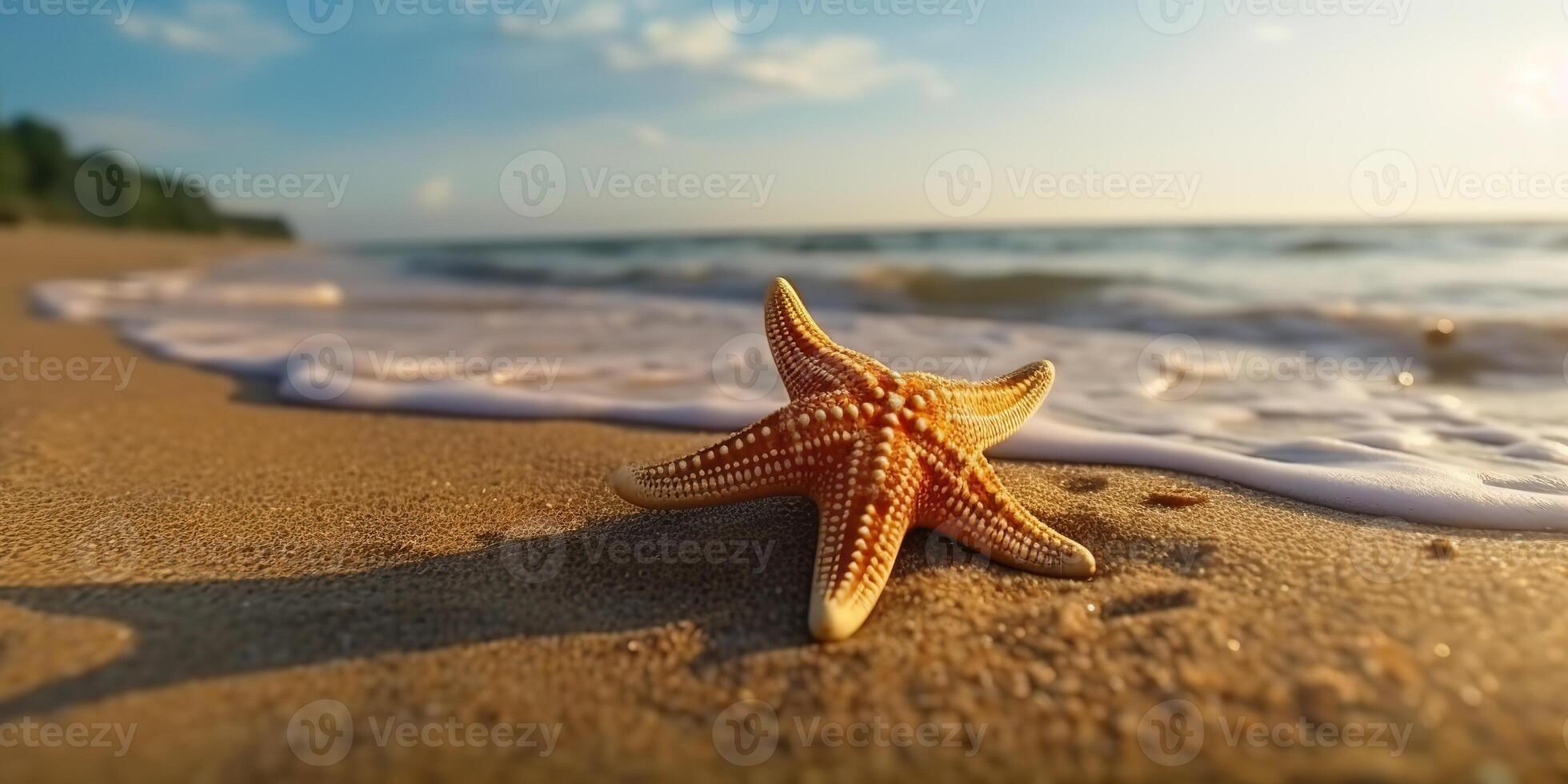 AI Generated. AI Generative. Sea navy nautical marine starfish beach island sand ocean vacation relax sun vibe. Graphic Art photo