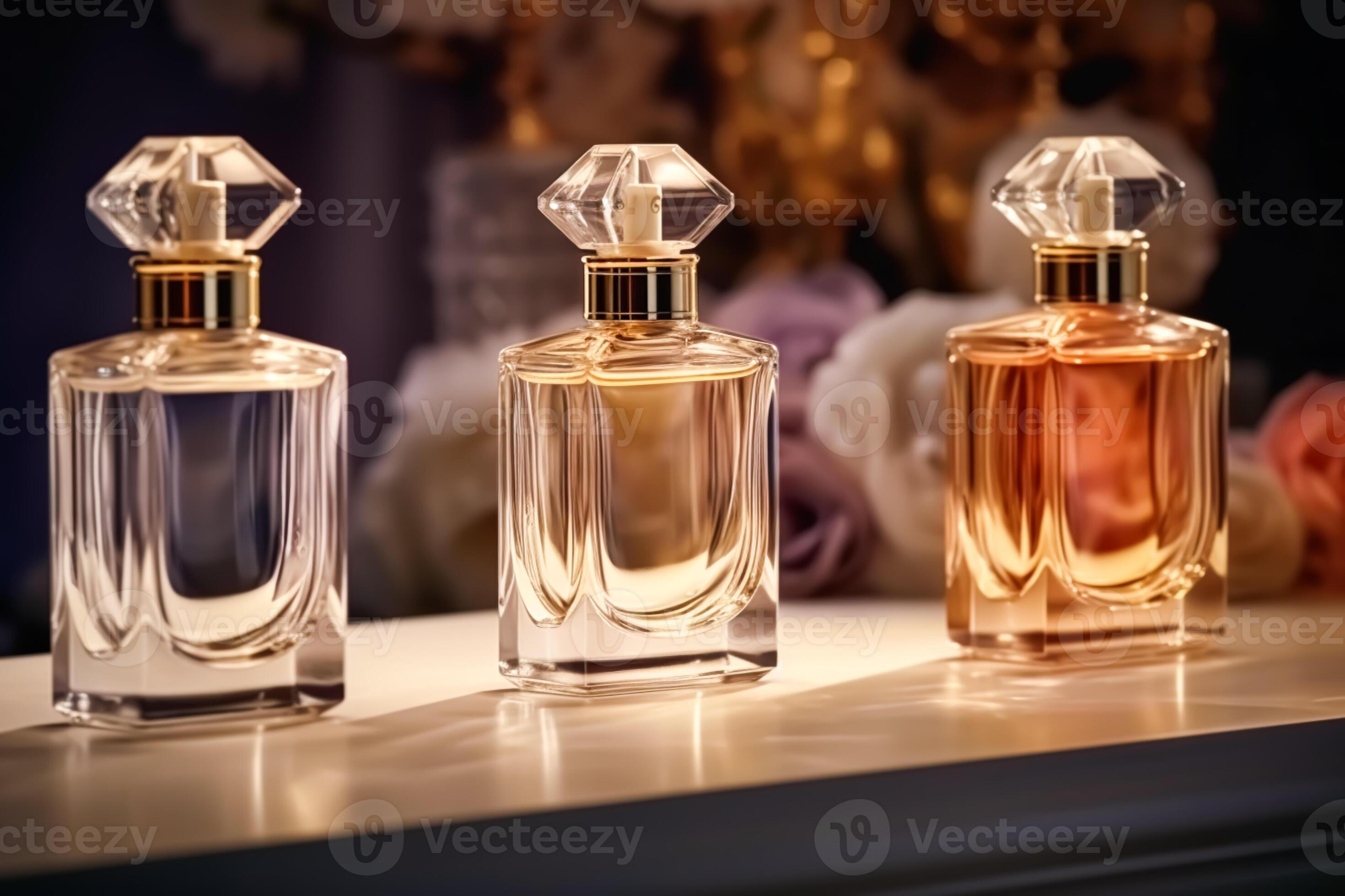 Luxury fragrance bottles at perfume scent at presentation event