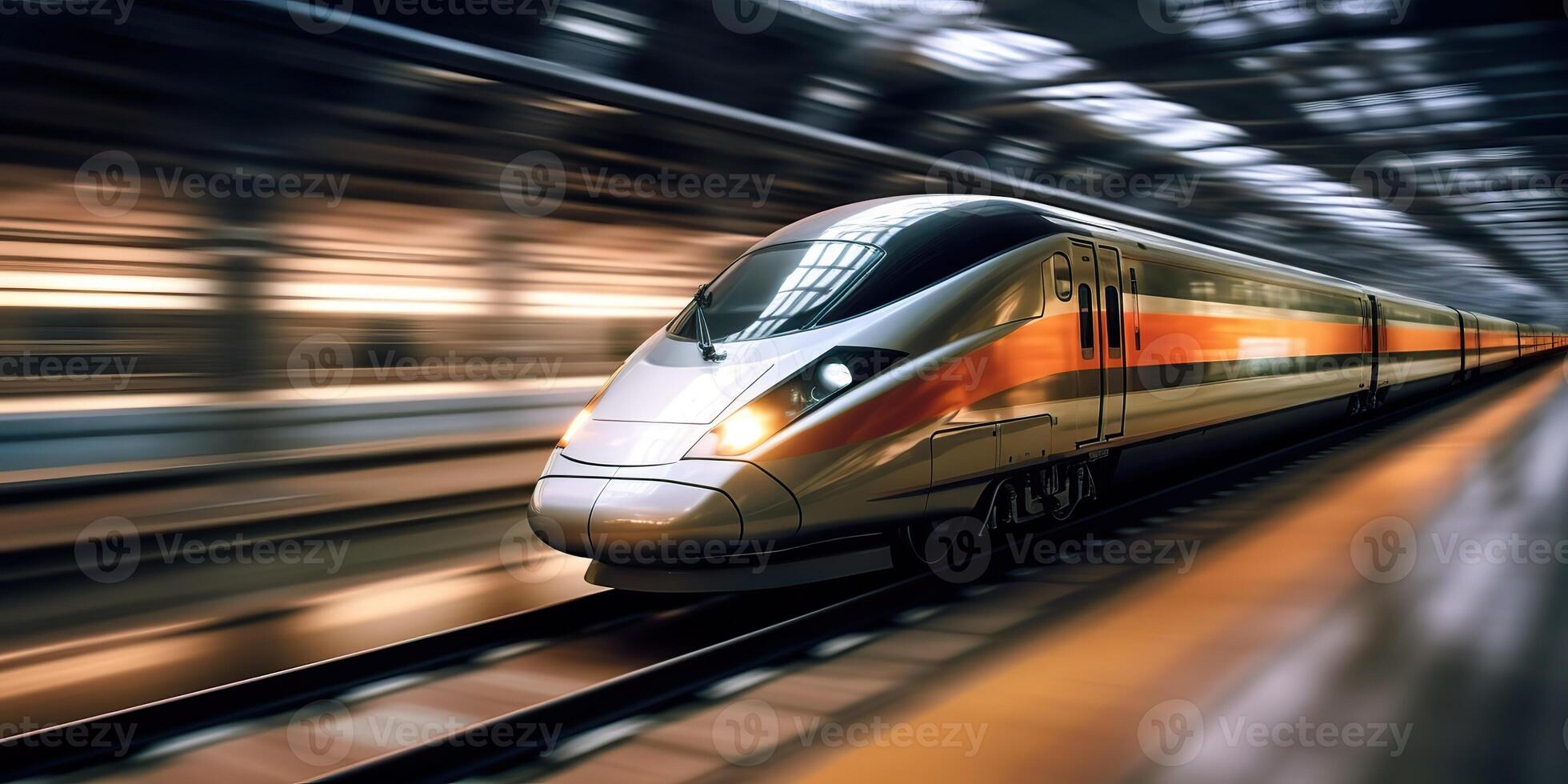 High speed train move motion on railway locomotive passenger. Adventure