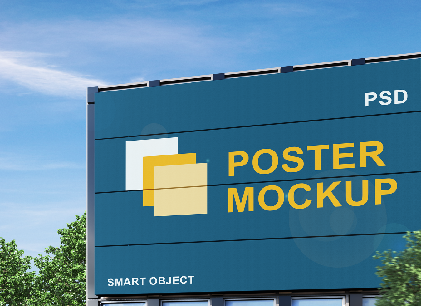 Poster Mockup on facade building psd