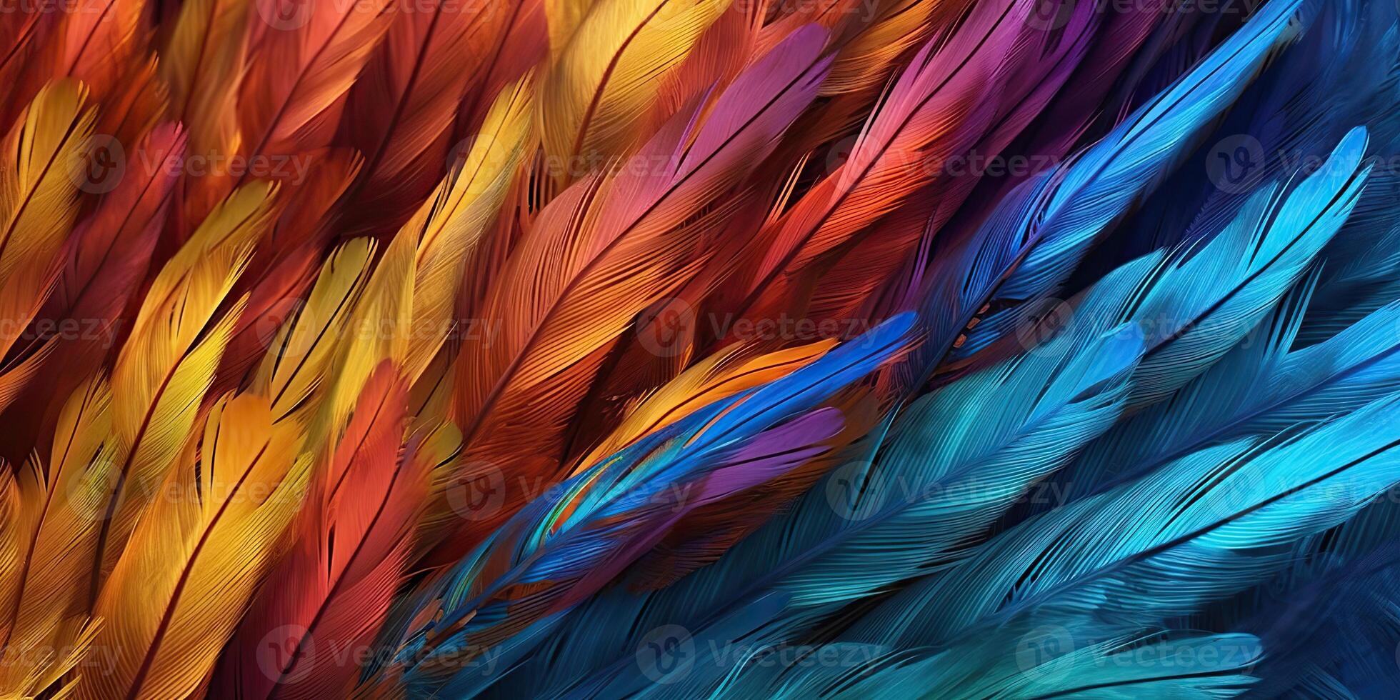 AI Generated. AI Generative. Vibrant colorful pattern background texture of color feathers decoration. Graphic Art photo