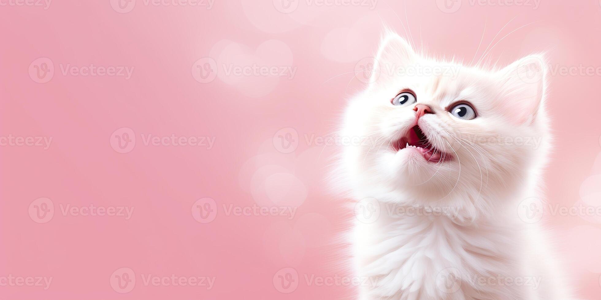 . . face frontal cute funny cate portrait on pink background. Happy animal pet promotion vibe. Graphic Art photo
